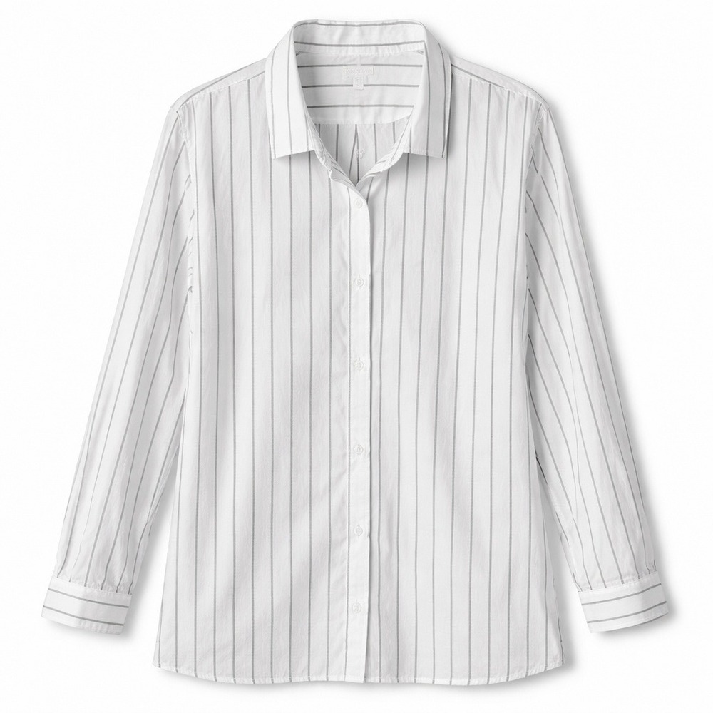 Garnet Hill Size 18 Shirt Green White Striped Organic Pima Cotton Blouse